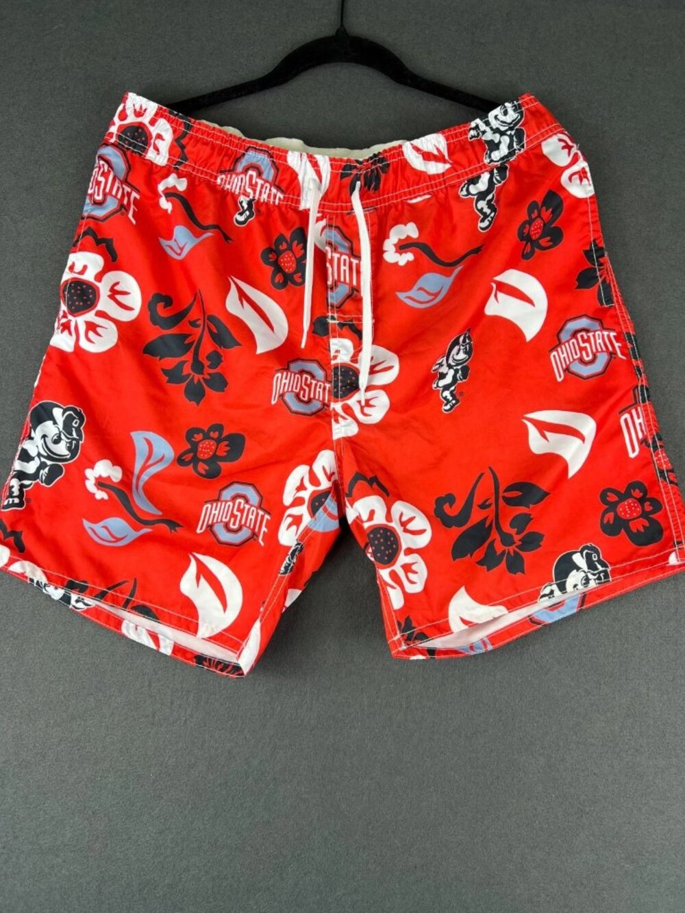 Wes & Willy Mens Red Swim Board Shorts Ohio State Buckeyes Floral Collage NCAA M